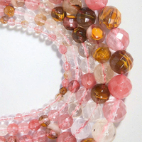 Perles rondes de Quartz de cerise naturelles, à facettes, vente en gros, mm
