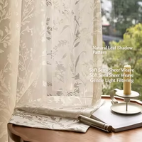 Voilage Jacquard à Motifs Feuilles, Semi-Transparent, Filtrant la Lumière Doucement, pour Décoration Intérieure Maison et Hôtel