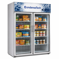 Congélateur commercial à double porte vitrée, refroidissement par air, dégivrage automatique, éclairage LED, 1000L, pour boutique de chocolat