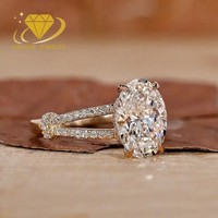 Bague de fiançailles de luxe en or 14K avec diamant de laboratoire ovale de 3 carats, monture cathédrale à branches fendues et pavé, bague statement