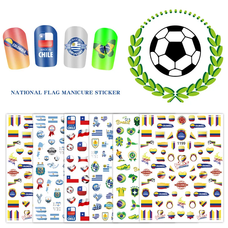البرازيل كولومبيا موضوع كرة القدم العلم مسمار الشارات 12 قطعة مجموعة علم الدولة مسمار الفن ملصقات