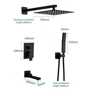 Sistema <span class=keywords><strong>Doccia</strong></span> Incassato a 3 Funzioni con Soffione Quadrato a Pioggia, Bocchetta Vasca e Doccetta a Parete in Ottone per Bagno - Product Image 3