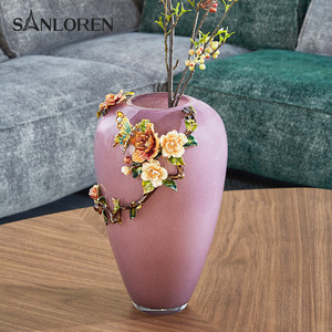 SANLOREN decoración del hogar Luz de lujo tiempo <span class=keywords><strong>cristal</strong></span> púrpura <span class=keywords><strong>rojo</strong></span> mesa escritorio florero <span class=keywords><strong>JARRON</strong></span> de sobremesa verde - Product Image 1