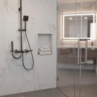 Ensemble de douche carré classique en acier chromé poli, système mural avec jet pluie, barre coulissante pour baignoire, 5 poignées
