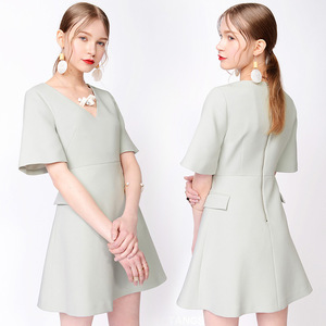 China de fábrica nueva Alta damas Slim Sexy cuello <span class=keywords><strong>en</strong></span> V manga corta oficina <span class=keywords><strong>trabajo</strong></span> Casual de las mujeres vestidos de fiesta - Product Image 1