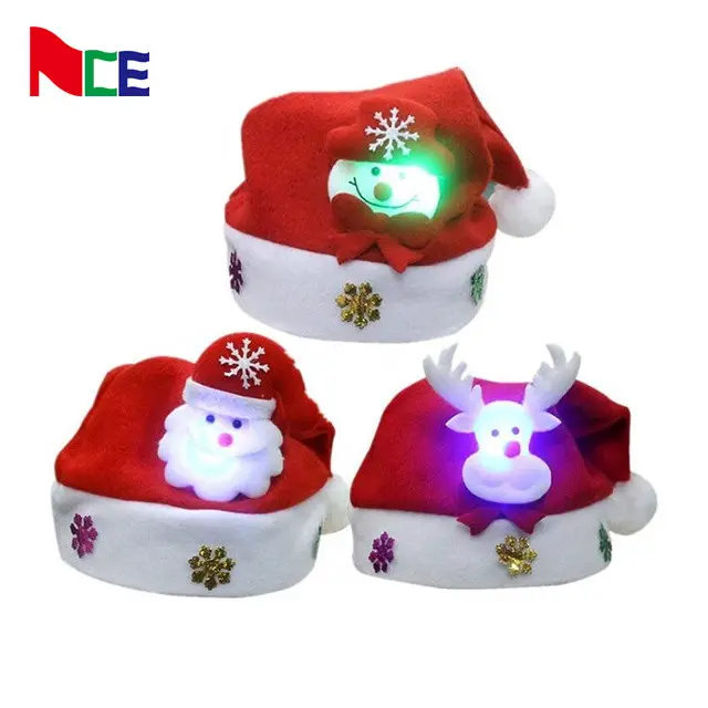 2023 plush fluffy led christmas hats custom light up winter christmas hats led for adults baby kid