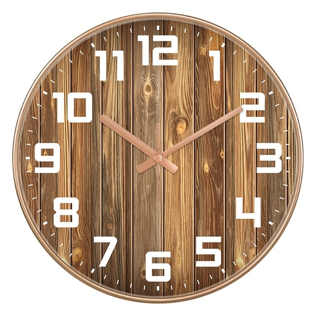 New Chinese-style Analog Silent Hanging Wall Clock with Sweep Quartz Movement Battery-Powered Wood Grain Design for Living Room