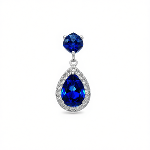 E1356 Orecchini pendenti con diamante blu taglio a pera, gioielli classici da donna con strass in cristallo per feste - Product Image 1