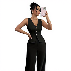 Set Elegante da <span class=keywords><strong>Donna</strong></span> con Camicia Senza Maniche a Collo a V, Cardigan, Gilet e Pantaloni per Ufficio e Casual, <span class=keywords><strong>Abbigliamento</strong></span> Stagionale - Product Image 1