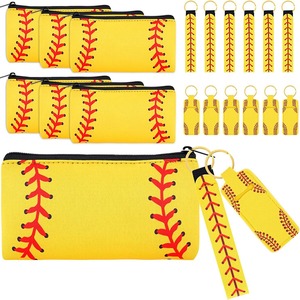 Bolsa de Maquillaje de Neopreno Impermeable y Resistente a los Golpes, con Forma de Concha, Color Amarillo para el Día del Partido, con Costuras Rojas, para Viajes, Cosméticos, Béisbol - Product Image 4