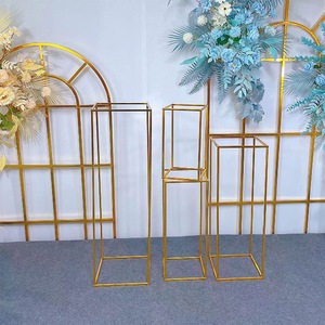 Hj250022 Hình Chữ Nhật Vàng Kim Loại Bệ Đứng Đám Cưới Nguồn Cung Cấp Đường Dẫn Sắt Hoa Bình Đứng Bảng Centerpieces Trang Trí - Product Image 3