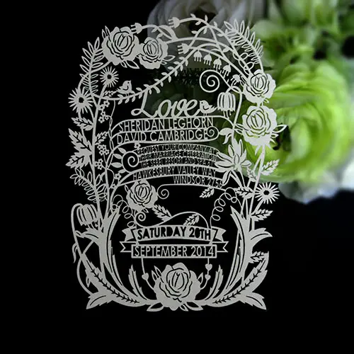 Cartão de papel personalizado romântico do seu casamento, letras de canções para casamento, corte a laser, cartão de papel para casamentos