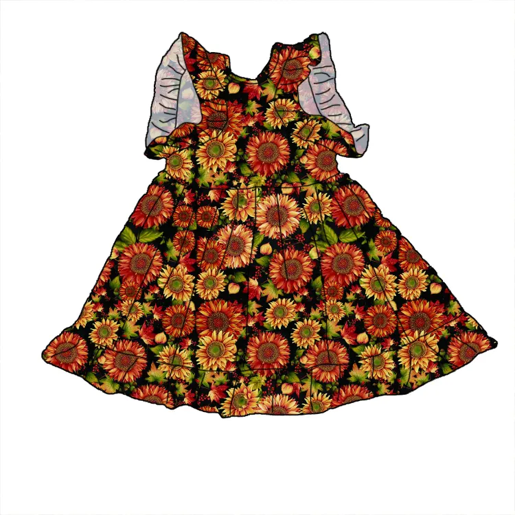 LZ2022卸売子供黒花プリント赤ちゃんフリルレーサードレス子供服ノースリーブ女の赤ちゃんドレス夏のドレス
