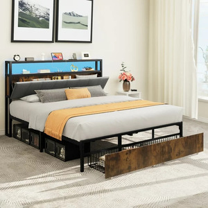 <b>Double</b> <b>bed</b> with drawers, wrought iron <b>bed</b>, steel and wood frame <b>bed</b>, thickened and reinforced iron <b>bed</b>, modern minimalist <b>bed</b>, - Product Image 1