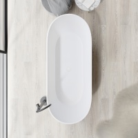 Baignoire autoportante en pierre artificielle, finition mate blanche, design moderne, pour usage intérieur