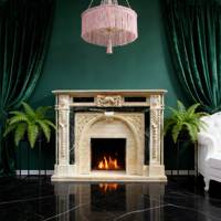 Manteau de cheminée en marbre beige sculpté à la main, style européen classique, pour la décoration intérieure de villas de luxe