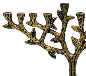เชิงเทียนทรงต้นไม้แห่งชีวิต ทำมือ งานฝีมือ วัสดุทองเหลืองขัดเงา พร้อมฐานเหล็กและอะลูมิเนียม สำหรับงานฮานุกกะห์ - Product Image 3