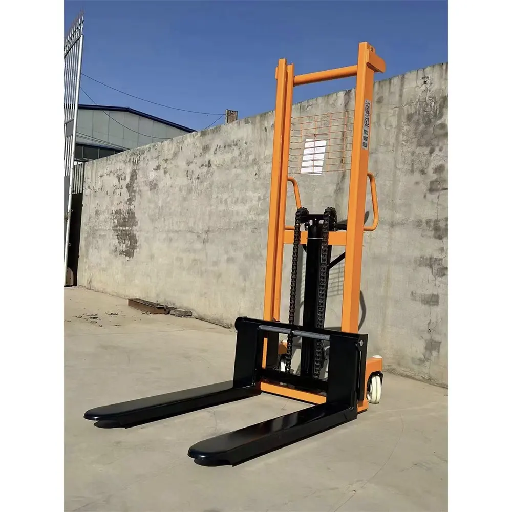 Yuande Factory Low Moq Lifting Semi Electric Stacker Walking Type Manual stacking truck