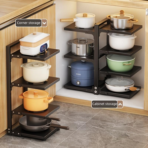 Kitchen Cabinet 5 Tier Vertical <b>Standing</b> Bowl and Dish Spice Seasoning Pot Fry <b>Pan</b> Metal Storage Holder Rack Organizer for Pot - Product Image 4