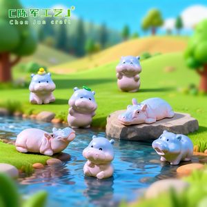 Figurine de petit hippopotame mignon en résine bleue et dégradée, décoration de scène DIY, décoration de bureau, petit o - Product Image 4