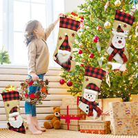 Grand ensemble de chaussettes de Noël rustiques 3D personnalisées, 47 cm, en lin et velours, sacs cadeaux de Noël, décorations Père Noël, bonhomme de neige, renne, gnome