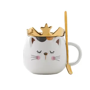 コーヒーマグ猫マグ良質面白いセラミックステンレス鋼スプーンかわいいカートンボックスマグHANDGRIPプレゼントかわいいワイン500ml