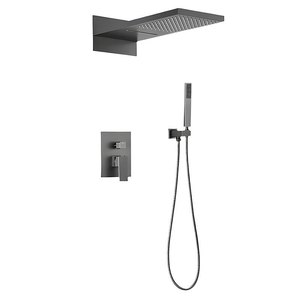 Système <span class=keywords><strong>de</strong></span> douche HONGDEC gris mat avec robinet mélangeur anti-fuite, pommeau <span class=keywords><strong>de</strong></span> douche effet pluie et douchette à main pour usage domestique ou commercial - Product Image 1