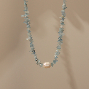 Collier d'été fait main de perles d'eau douce corde élastique bijoux de voyage quotidien bébé bleu Nature collier en cristal écrasé - Product Image 3