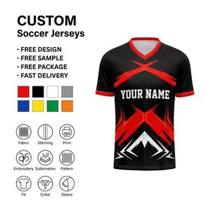 Tenue d'entraînement de football personnalisée, séchage rapide, respirante, polyester, sublimation 3D, broderie, nom de l'équipe, numéro, drapeau du pays, maillot de club - Product Image 1