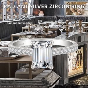 Anillo de Compromiso de Plata de Ley 925 con Circonita Cúbica con Corte Esmeralda y Micro Pavé Lateral para Mujer, Regalo de Lujo para Bodas y Fiestas - Product Image 2