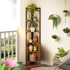 Étagère d'angle à 5 niveaux avec rangement étagère d'angle rustique support de rangement pour plantes pour salon