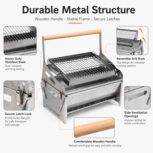 Barbecue <span class=keywords><strong>à</strong></span> charbon de bois rotatif abordable en acier inoxydable, pliable et portable pour le camping, détachable, <span class=keywords><strong>à</strong></span> prix réduit - Product Image 6