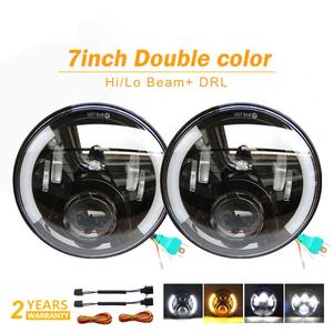 80W Amber Angel Eyes 7 pouces phare H4 Salut feux de croisement feux de jour nouveau pour <span class=keywords><strong>Lada</strong></span> <span class=keywords><strong>Niva</strong></span> Uaz Moto Jeep <span class=keywords><strong>accessoires</strong></span> de voiture - Product Image 3