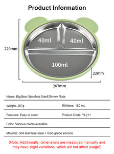 Bandeja de Comida para Bebé de Acero Inoxidable 304 con Tres Compartimentos, Fuerte Succión, Apta para Microondas, Portátil, Irrompible, No Tóxica, Apta para Lavavajillas - Product Image 2