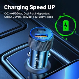 Chargeur de voiture métallique à double port PD 38W, USB 20W, charge rapide 18W, type-C, QC3.0, sortie 5V/3A, noir/blanc, modèle JY-9, vente chaude - Product Image 5