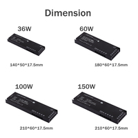 AC 176V-265V à 12V 24V 150W Cabinet lumière LED alimentation à découpage collage capteur de mouvement transformateur d'entraînement à tension constante