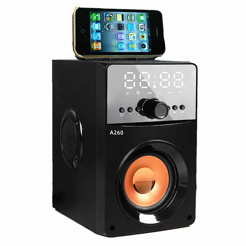 2022 New blue tooth speaker portable wooden stereo subwoofer 2.1 card wireless multifunction radio alarm clock sound black