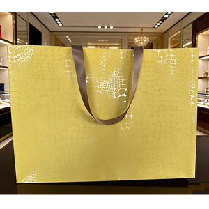 Sac de courses personnalisé avec logo, en <span class=keywords><strong>film</strong></span> perlé gaufré effet croco, en CPP, à fond carré, durable, laminé, avec poignées en ruban, pour supermarché - Product Image 4