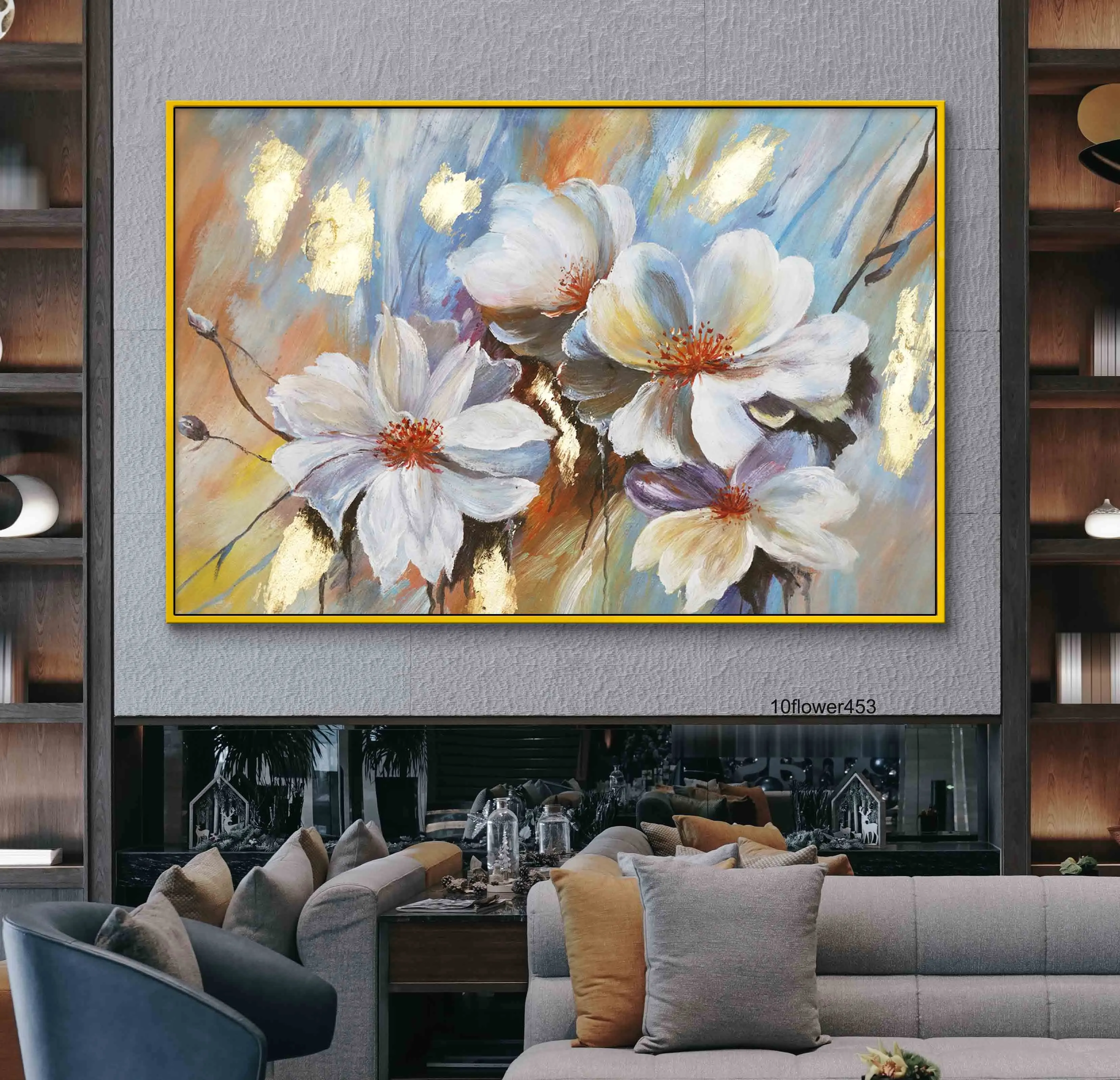 Customized Handmade Gold Foil abstract Canvas Oil Flowers Paintings