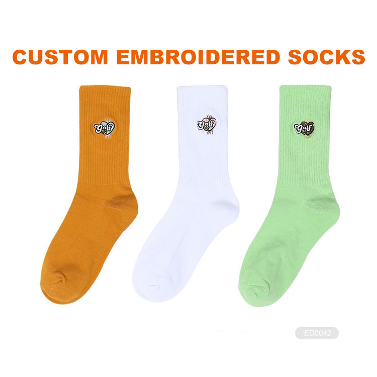 ( KH 070 ) Custom Design Cotton Socken Personalized logo Embroidered Men Tube Fashion Socks Sox Crew Dress Socks Stock Lot