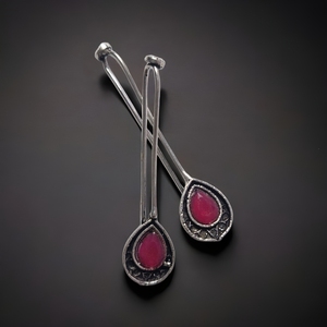 Premium Quality Red Gemstone <b>Earring</b> Trendy Sterling <b>Silver</b> with Gold Plating Handmade in India for <b>Weddings</b> and Parties - Product Image 1