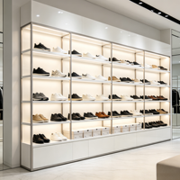 Vitrine de luxe pour sacs à main en bois massif avec étagères éclairées par LED pour boutique de sacs et de chaussures, vitrine de magasin