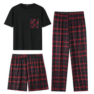 Ensemble de <span class=keywords><strong>pyjama</strong></span> pour <span class=keywords><strong>homme</strong></span> en trois pièces composé de pantalon court, couleur unie, vêtements de maison confortables, doux, légers et respirants - Product Image 1