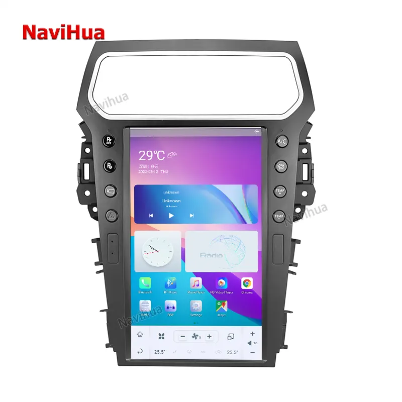 NaviHua Pemutar DVD Mobil Android, Layar Vertikal 12.1 Inci GPS Navigasi Radio Otomatis untuk Tesla Style Ford Explorer 2010-2017