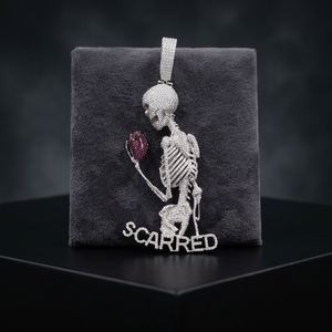 Custom Hip Hop Jewellery Iced Out Skeleton Holding Heart Scarred Pendant <b>Ruby</b> Heart Skull Charm <b>Necklace</b> for Men - Product Image 1