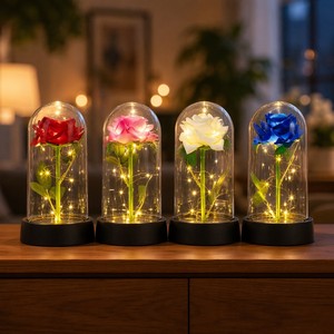 Rosa Eterna Artificial Realista en Cúpula de Cristal con Luces LED, Regalo Romántico de Flor Preservada para San Valentín, Día de la Madre, Decoración - Product Image 1