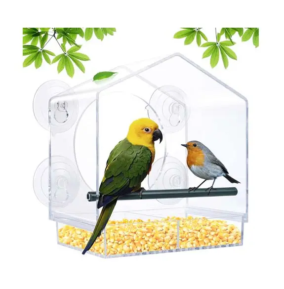 Alimentador acrílico para pájaros, alimentador acrílico transparente para ventana de Casa de pájaros, a prueba de ardilla, con ventosas fuertes, alimentador de aves acrílico, venta al por mayor