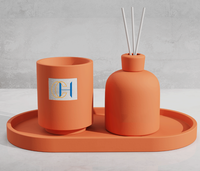 Vente en gros Récipient en céramique blanche huile essentielle ciment personnalisé luxe bougie parfumée pot diffuseur roseau ensemble