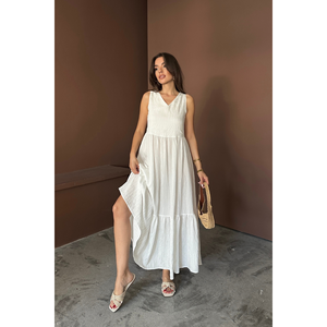 Vestido maxi blanco holgado con dobladillo con volantes y detalle de lazo en la espalda para mujer S - Product Image 3