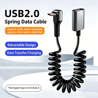 Câble de données USB-C vers USB-A à ressort avec conception rétractable, ligne d'extension USB 2.0 mâle-femelle, port d'angle central 3D pour CarPlay